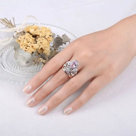 NWT Statement Ring Sz.8 S925 Sterling Silver Rose Gold Morganite Filigree Fairy - Picture 5 of 14
